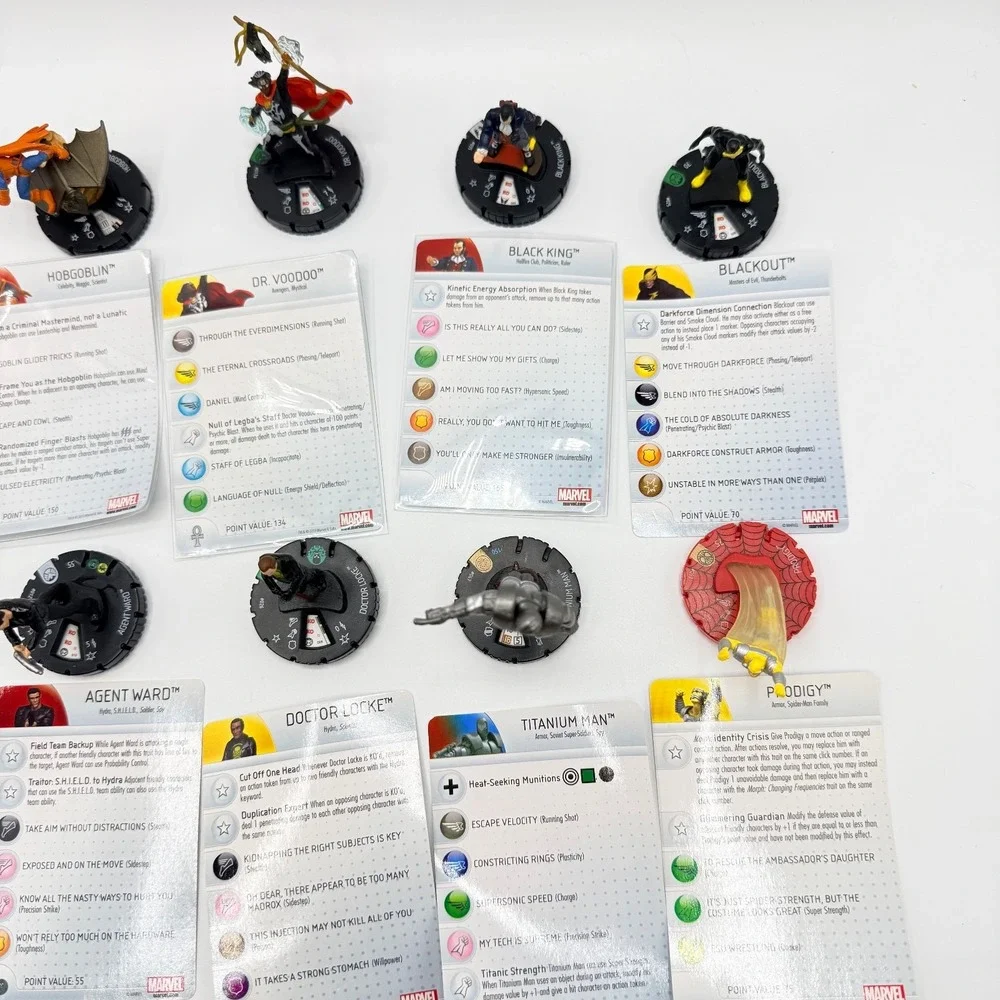 Heroclix Marvel Uncommon, Super Rare,‎ Unique Mixed Lot of 15 with Cards Lot K